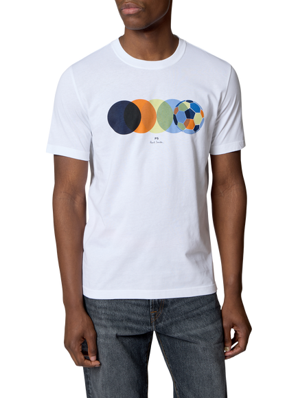 Paul Smith Football Circles Crew Neck Cotton T-Shirt, White, White