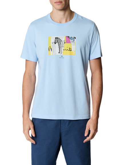 Paul Smith Patch Zebra Crew Neck Cotton T-Shirt, Blue, Blue