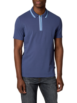 Paul Smith Zip Neck Cotton Blend Polo Shirt, Blue, Blue