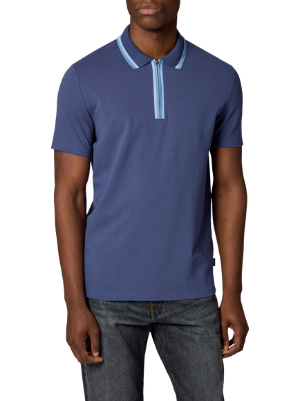Paul Smith Zip Neck Cotton Blend Polo Shirt, Blue, Blue
