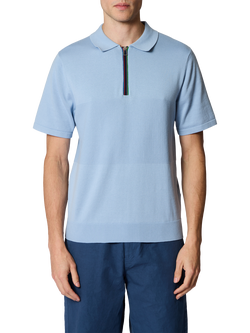 Paul Smith Zip Neck Cotton Polo Shirt, Blue, Blue