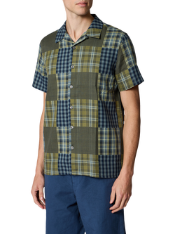 Paul Smith Patchwork Check Button Through Short Sleeve Cotton Shirt, Green, Green