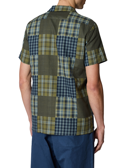 Paul Smith Patchwork Check Button Through Short Sleeve Cotton Shirt, Green - view 2, Green