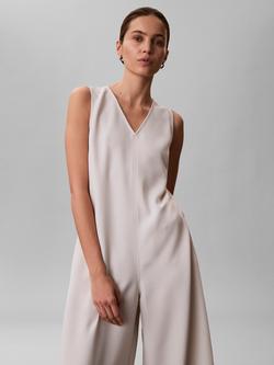 Calvin Klein V-Neck Scuba Crepe Jumpsuit, Chalk, Chalk