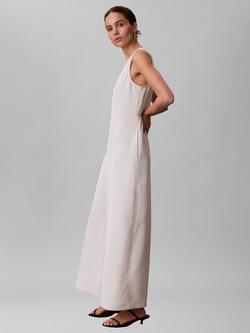 Calvin Klein V-Neck Scuba Crepe Jumpsuit, Chalk - view 2, Chalk