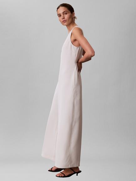 Calvin Klein V-Neck Scuba Crepe Jumpsuit, Chalk - view 2, Chalk
