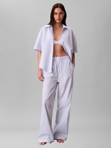 Calvin Klein Relaxed Stripe Pyjama Shirt, Sera Blue Descent, Sera Blue Descent