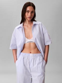Calvin Klein Relaxed Stripe Pyjama Shirt, Sera Blue Descent - view 2, Sera Blue Descent