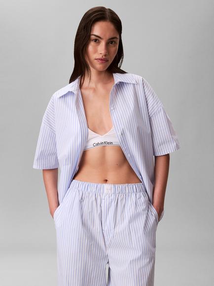 Calvin Klein Relaxed Stripe Pyjama Shirt, Sera Blue Descent - view 2, Sera Blue Descent