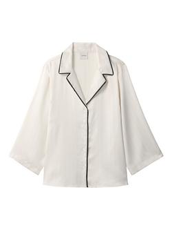 Calvin Klein Contrast Trim Satin Pyjama Shirt, Ivory