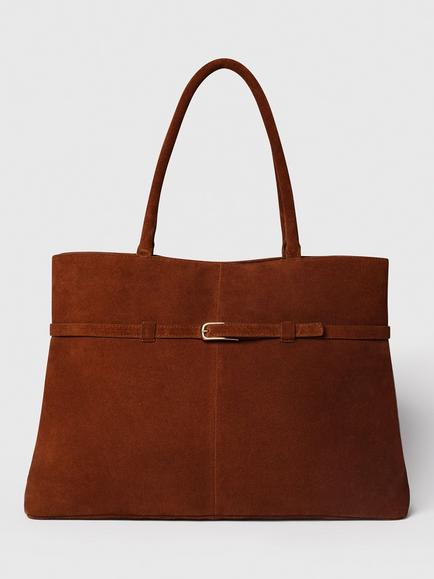 Whistles Noelle Buckle Detail Pure Suede Shoulder Bag, Brown
