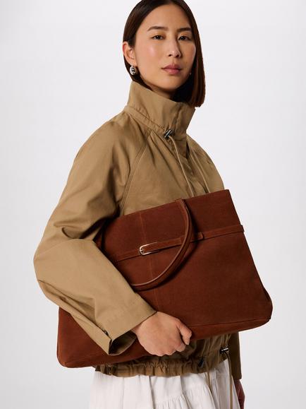 Whistles Noelle Buckle Detail Pure Suede Shoulder Bag - view 2, Brown