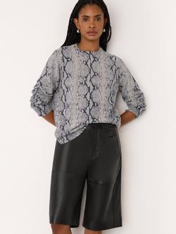Whistles Crew Neck Snake Print Jumper, Grey, Grey