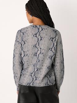 Whistles Crew Neck Snake Print Jumper, Grey - view 2, Grey