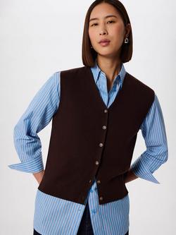 Whistles Cotton V-Neck Cardigan, Chocolate, Chocolate