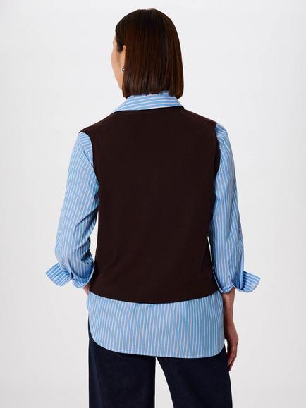 Whistles Cotton V-Neck Cardigan, Chocolate - view 2, Chocolate