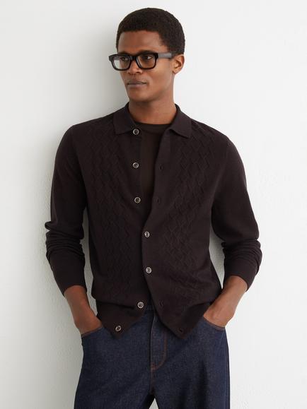Reiss Gideon Button Through Wool Cardigan, Brown