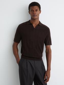 Reiss Short Sleeve Wide Rib Merino Wool Jumper, Chocolate, Chocolate