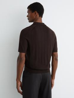 Reiss Short Sleeve Wide Rib Merino Wool Jumper, Chocolate - view 2, Chocolate