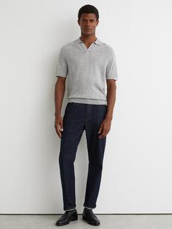 Reiss Chelmsford Merino Wool Wide Rib Polo Jumper, Grey, Grey