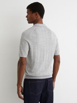 Reiss Chelmsford Merino Wool Wide Rib Polo Jumper, Grey - view 2, Grey