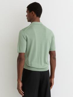 Reiss Merino Wool Open-Collar Polo Shirt, Light Sage Green - view 2, Light Sage Green