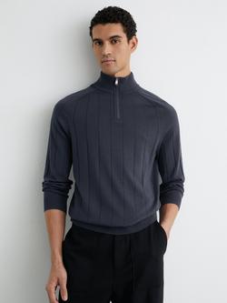 Reiss Findlay Wool Zip Neck Jumper, Airforce Blue