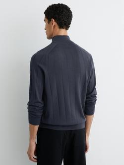 Reiss Findlay Wool Zip Neck Jumper - view 2, Airforce Blue