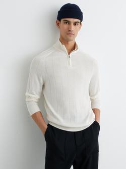 Reiss Findlay Wool Zip Neck Jumper, Snow White
