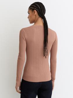 Reiss Vinny Scallop Detail Cardigan, Burgundy - view 2, Pink