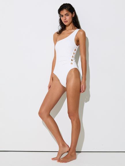 Reiss Palma One Shoulder Button Detail Swimsuit, Ivory, Ivory