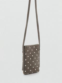 Mango Studded Leather Crossbody Phone Pouch, Taupe - view 2, Taupe