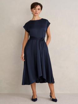Hobbs Agnes Satin Midi Dress, Midnight Navy, Midnight Navy