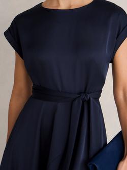 Hobbs Agnes Satin Midi Dress, Midnight Navy - view 2, Midnight Navy