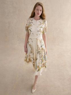 Hobbs Alma Paisley Pure Silk Dress, Cream/Multi, Cream/Multi