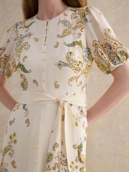 Hobbs Alma Paisley Pure Silk Dress, Cream/Multi - view 2, Cream/Multi