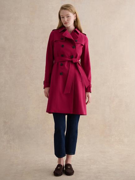 Hobbs Skylar Cotton Rich Double-Breasted Trench Coat, Beetroot Pink, Beetroot Pink