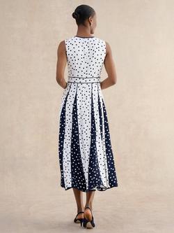Hobbs Angelica Polka Dot Pleated Dress, Ivory/Midnight - view 2, Ivory/Midnight