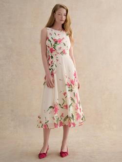 Hobbs Carly Floral Midi Dress, Cream/Multi, Cream/Multi