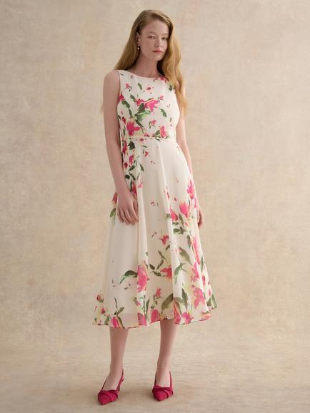 Hobbs Carly Floral Midi Dress, Cream/Multi, Cream/Multi