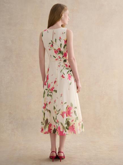 Hobbs Petite Carly Floral Midi Dress, Cream/Multi - view 2, Cream/Multi