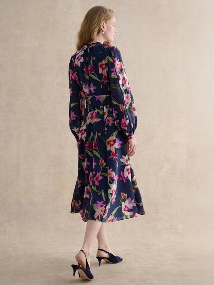 Hobbs Petite Pippa Floral Midi Dress, Midnight/Multi - view 2, Midnight/Multi