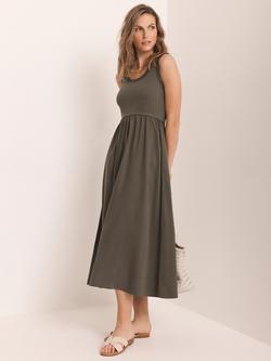 Mint Velvet Ruched Trim Midi Dress, Green Khaki, Green Khaki