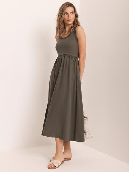 Mint Velvet Ruched Trim Midi Dress, Green Khaki, Green Khaki
