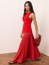 Mint Velvet Drop Waist Pleated Maxi Dress, Red