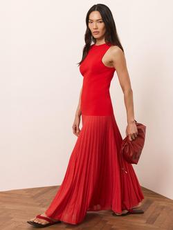 Mint Velvet Drop Waist Pleated Maxi Dress, Red, Red