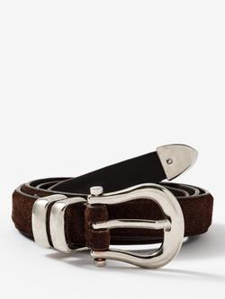 Mint Velvet Pure Suede Slim Belt, Brown, Brown