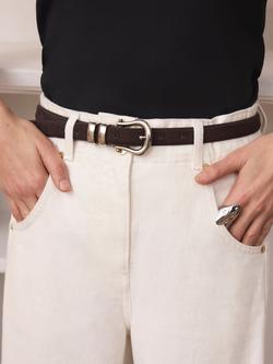 Mint Velvet Pure Suede Slim Belt, Brown - view 2, Brown