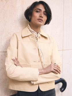 Mint Velvet Scallop Detail Pure Leather Jacket, Yellow - view 2, Yellow