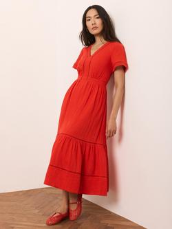 Mint Velvet Shirred Back Tiered Midi Dress, Red, Red